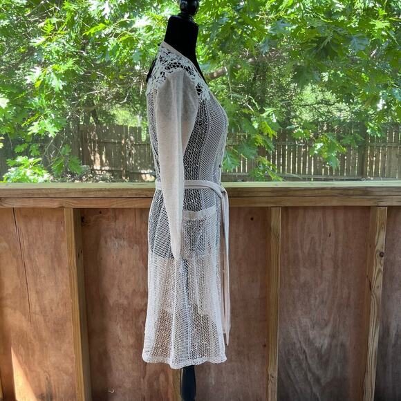 Ryu Women's Open Knit Longline Lace Trim Cardigan Color Blush Size S. NEW - Picture 2 of 11